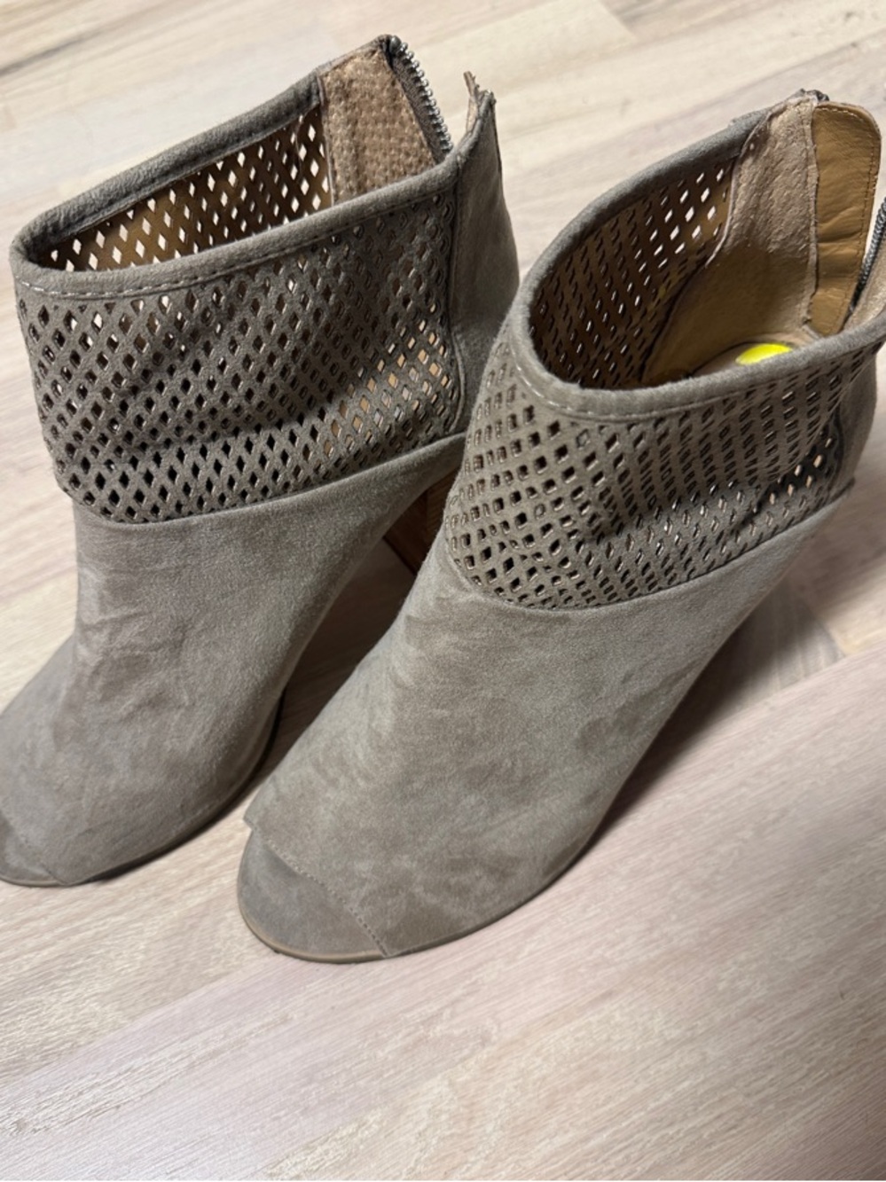 Report Taupe Suede Perforated Open-Toe Ankle Booties